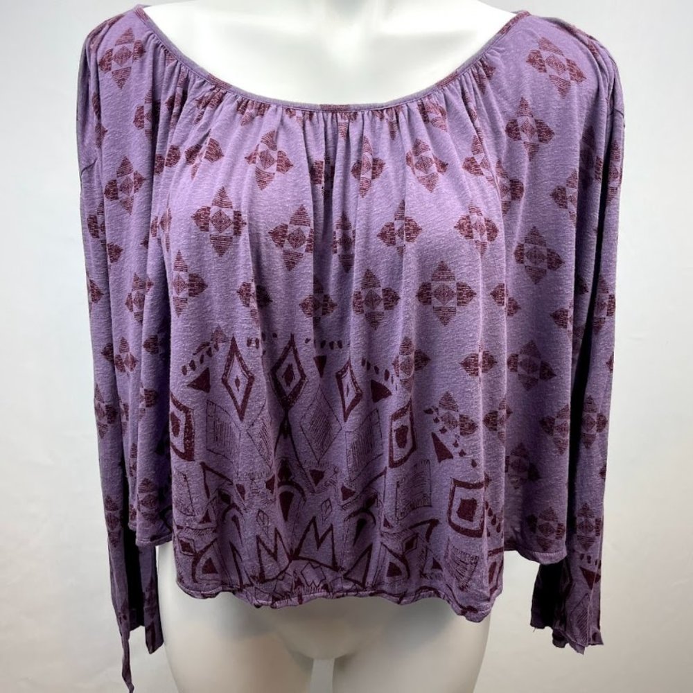 Free People Boho Purple Peasant Crop Top Small